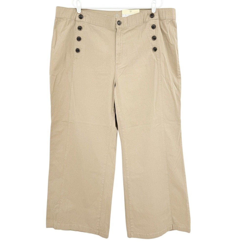St Johns Bay Women's Khaki Wide-Leg Stretch Sailor Button Pants Plus Sz 22W NWT